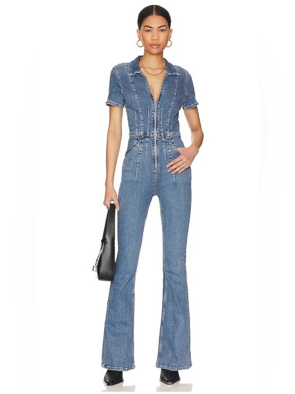 Free People We The Free Jayde Flare Denim Jumpsuit Size S/M